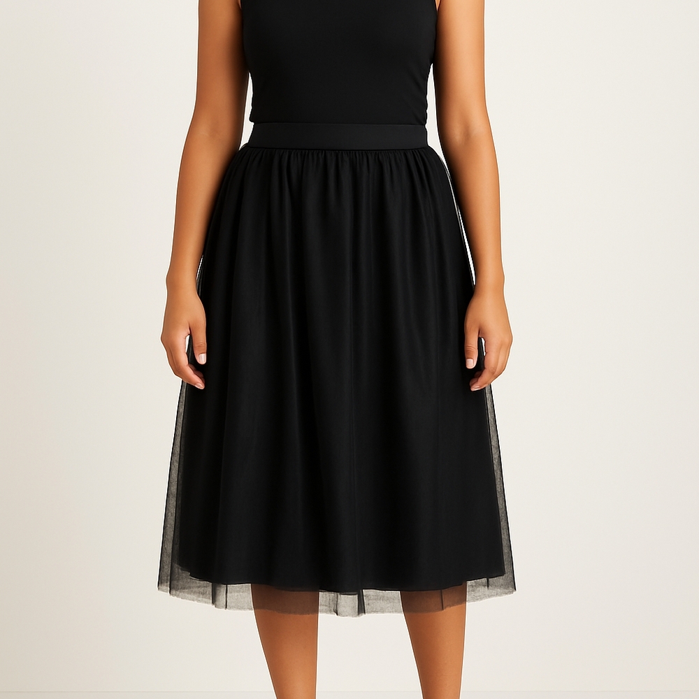 Banana Republic Black Midi Tulle A-Line Skirt